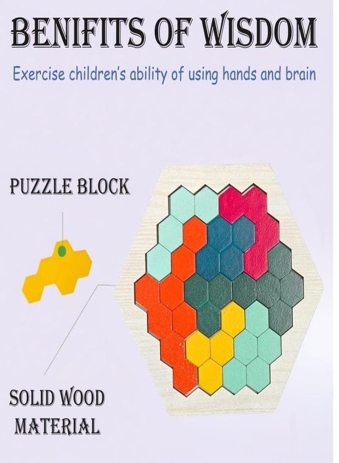 ESPtronics 1 Set Wooden Hexagon Puzzle for Kids & Adults Montessori Shape and Pattern Matching Brain Teaser, Educational Logic Game, STEM Toy Gift for All Ages, Preschool Learning and IQ Challenge - Image 2